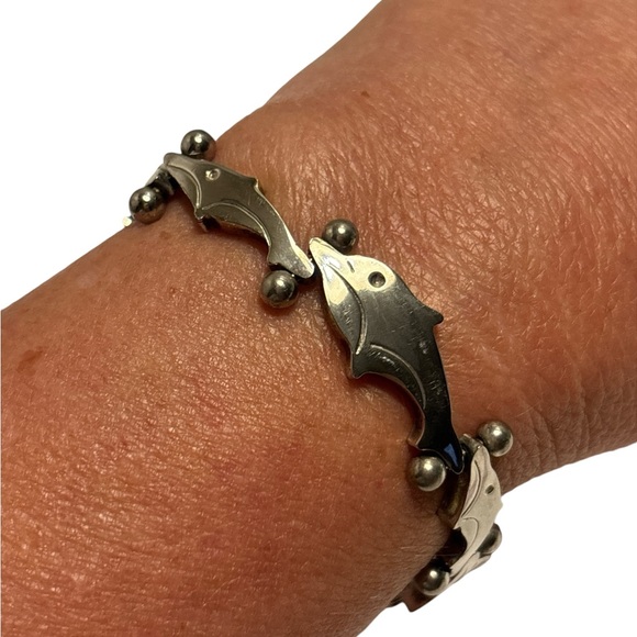 Mexico 925 Sterling Silver Dolphin Bracelet 7-1/4” - Picture 1 of 8